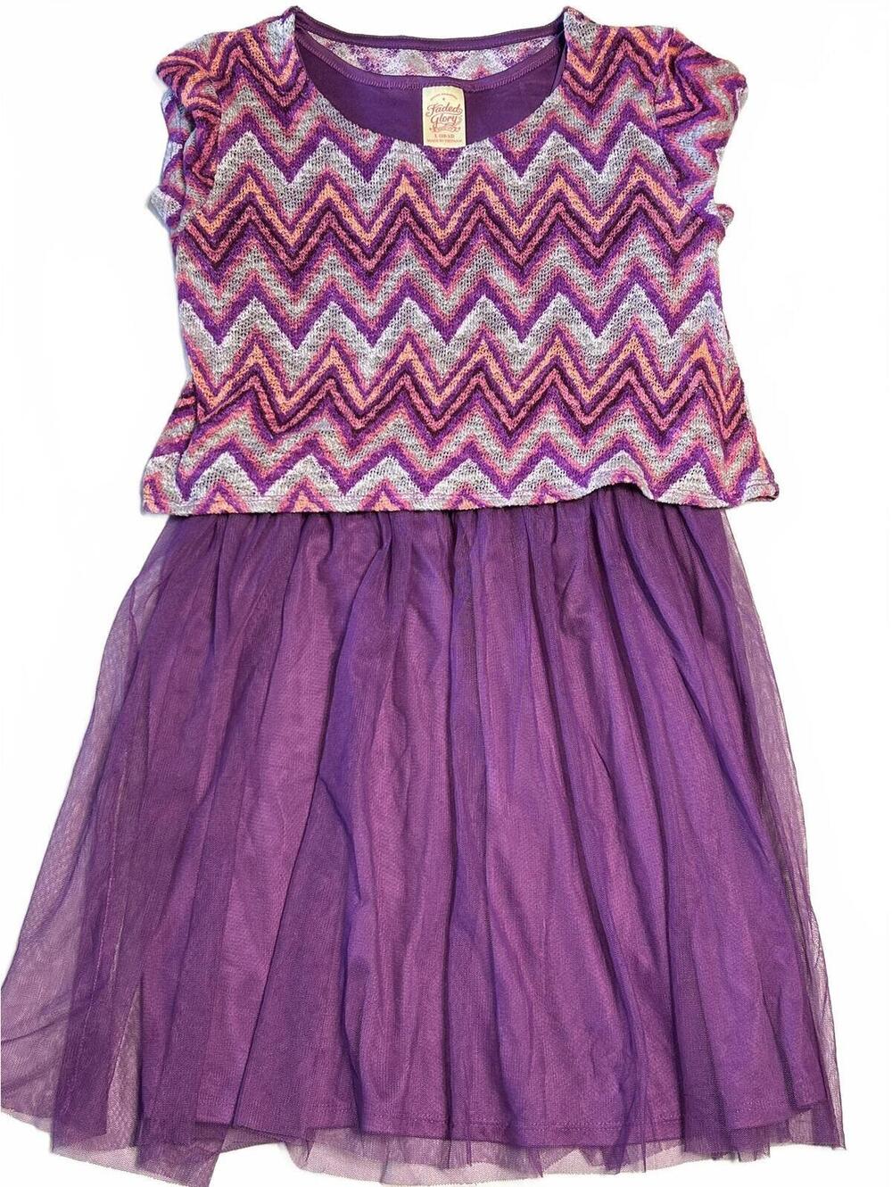 Faded Glory, girls dress, purple tule skirt, gray Chevron pattern top size 10/12